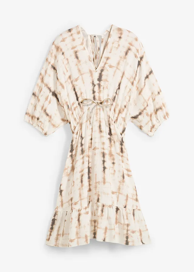 Mini jurk van soepele viscose, Kleur: bruin batik gedessineerd