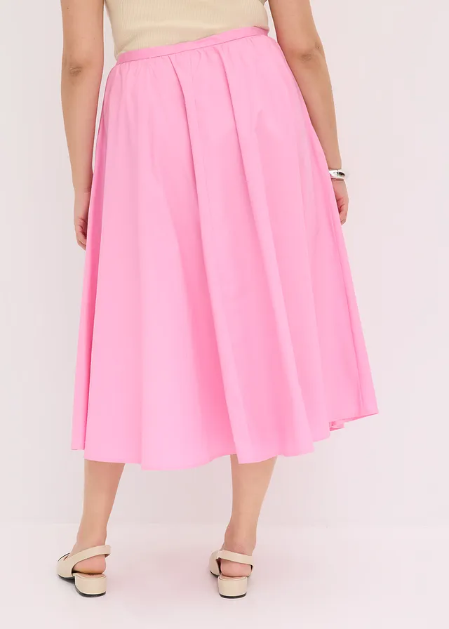 Midi rok in een elastische katoenmix, Kleur: roze