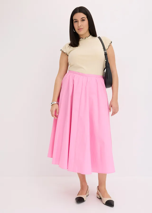 Midi rok in een elastische katoenmix, Kleur: roze