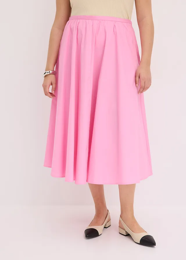 Jupe midi en coton extensible, Couleur: rose