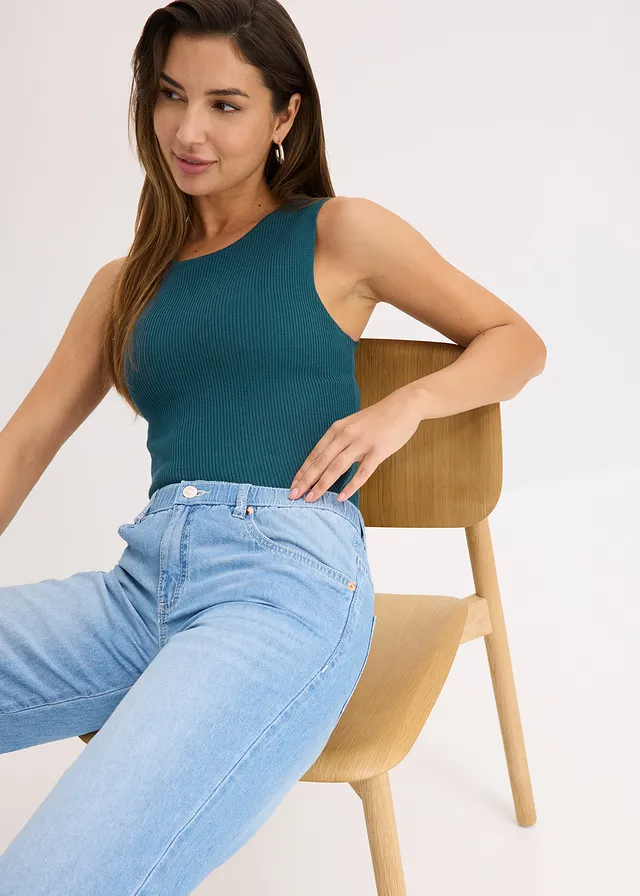 Straight jeans mid waist, low stretch cropped • ijsblauw denim used • product-page.page-title-suffix