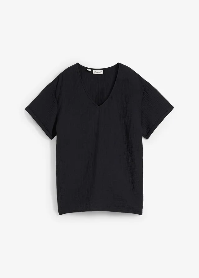 Shirt tuniek van zachte mousseline, Kleur: zwart