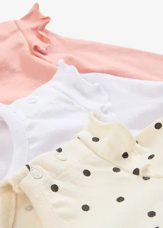 Lot de 3 bodies bébé volantés 100% coton, Couleur: vieux rose + blanc + beige naturel pois