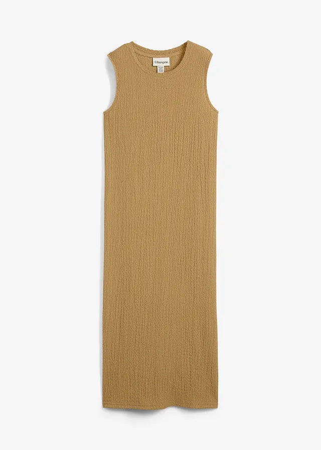 Žerzejové šaty z krepu s efektem stromové kůry • khaki hnědá • bonprix obchod