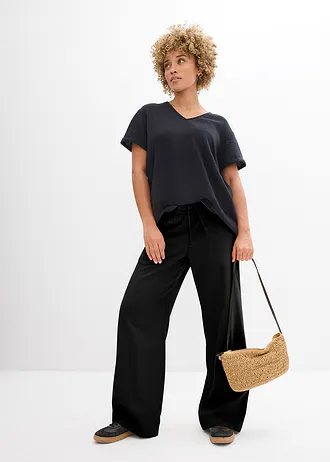 Shirt tuniek van zachte mousseline, Kleur: zwart