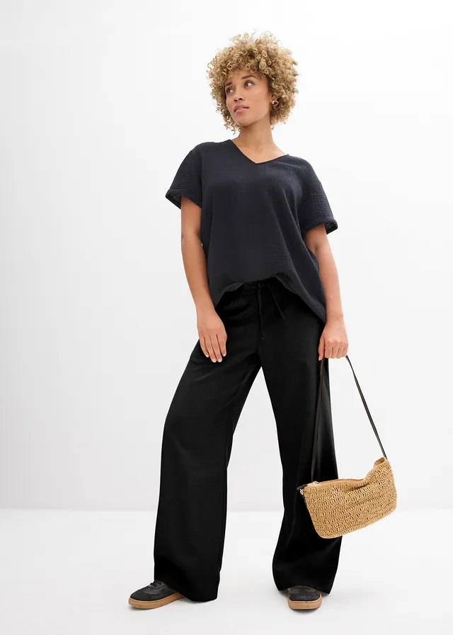 Shirt tuniek van zachte mousseline, Kleur: zwart
