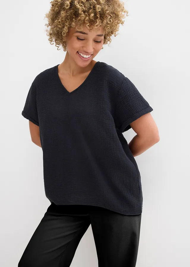 Shirt tuniek van zachte mousseline, Kleur: zwart