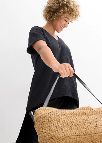 Tunika T-shirtowa z miękkiego muślinu • czarny • sklep bonprix