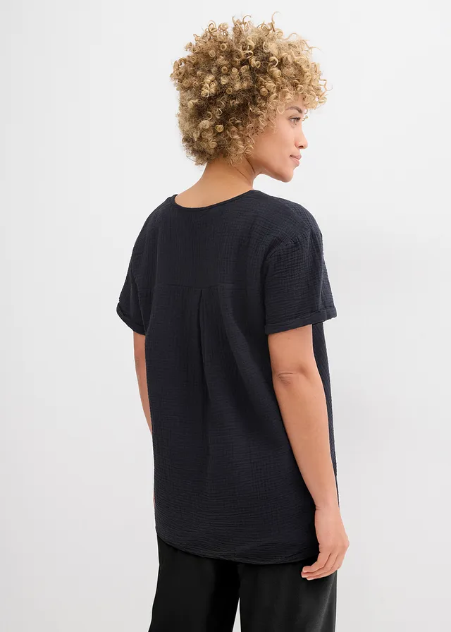 Tunika T-shirtowa z miękkiego muślinu • czarny • sklep bonprix