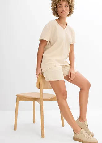 Úpletová tunika z jemného mušelínu • světle písková • bonprix obchod