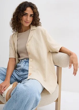 Lange mousseline overhemdblouse • lichtsand • bonprix online shop