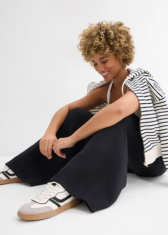 Pantalon palazzo en gaze de coton • noir • Boutique bonprix