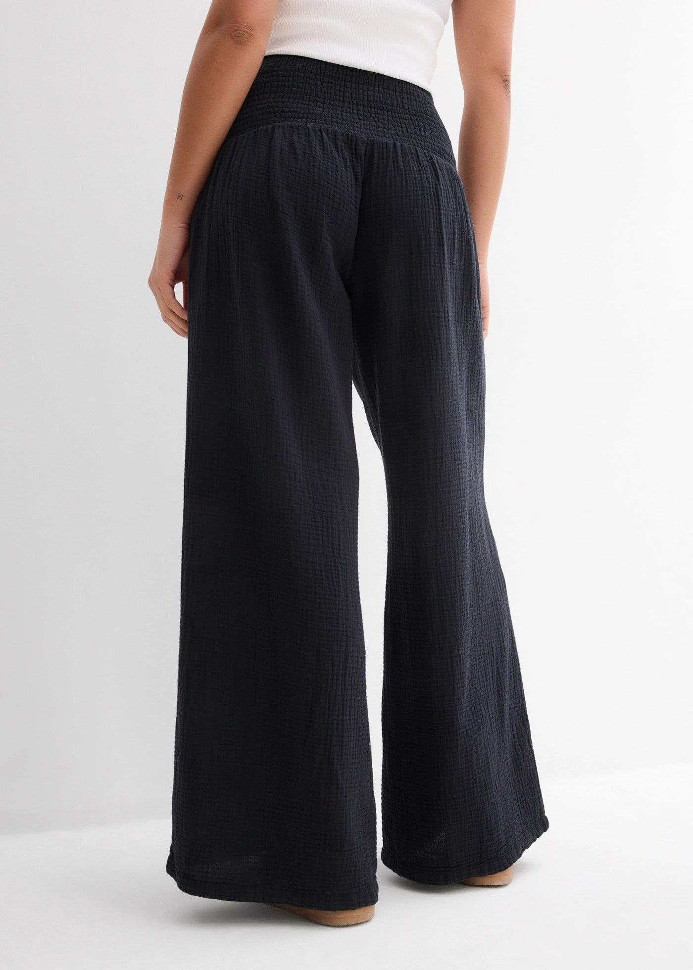 Pantalon palazzo en gaze de coton • noir • Boutique bonprix