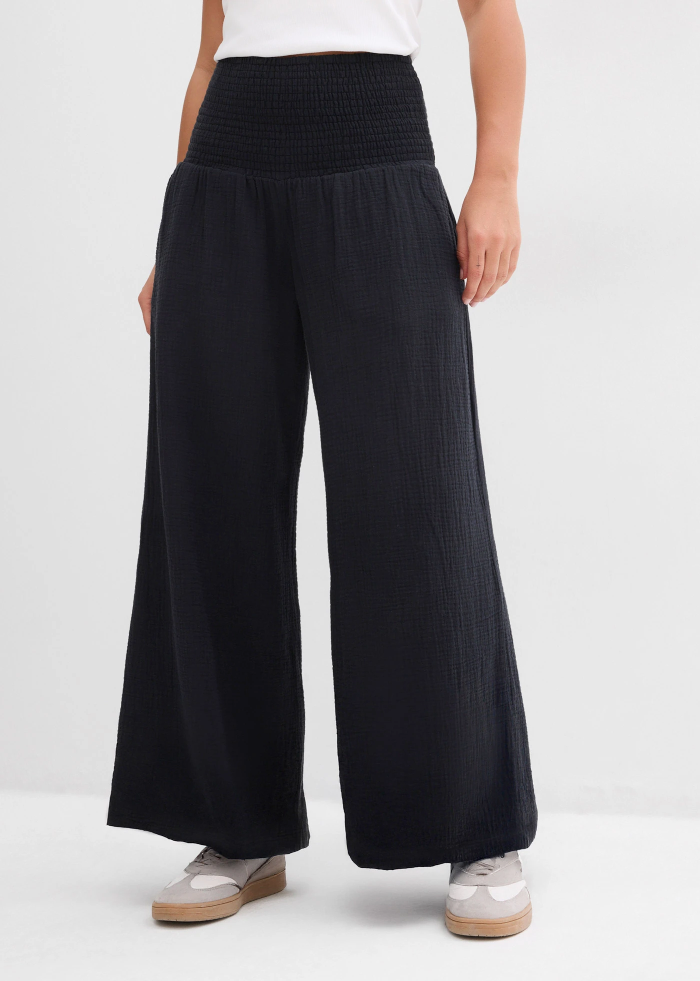 Pantalon palazzo en gaze de coton • noir • Boutique bonprix