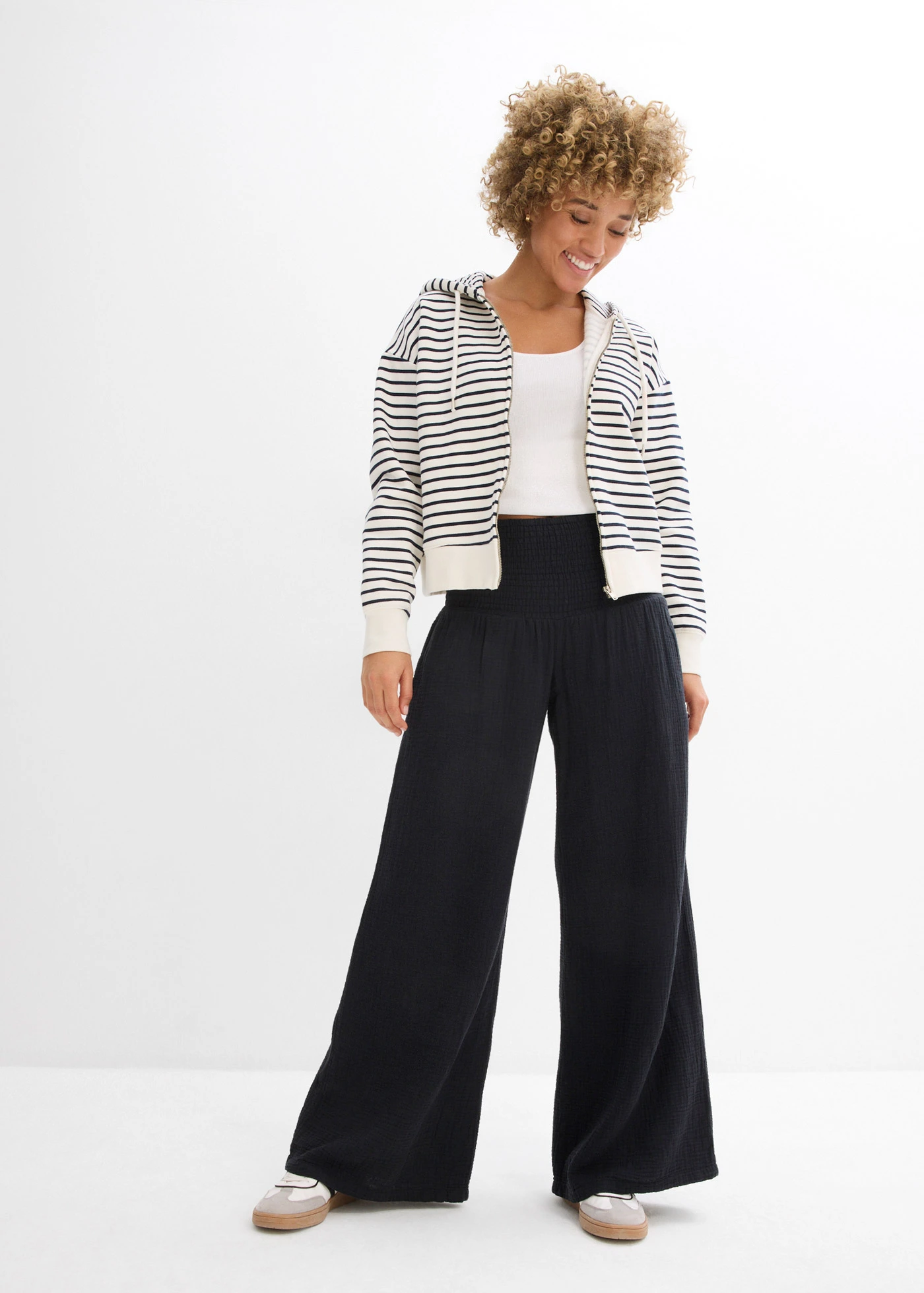 Pantalon palazzo en gaze de coton • noir • Boutique bonprix