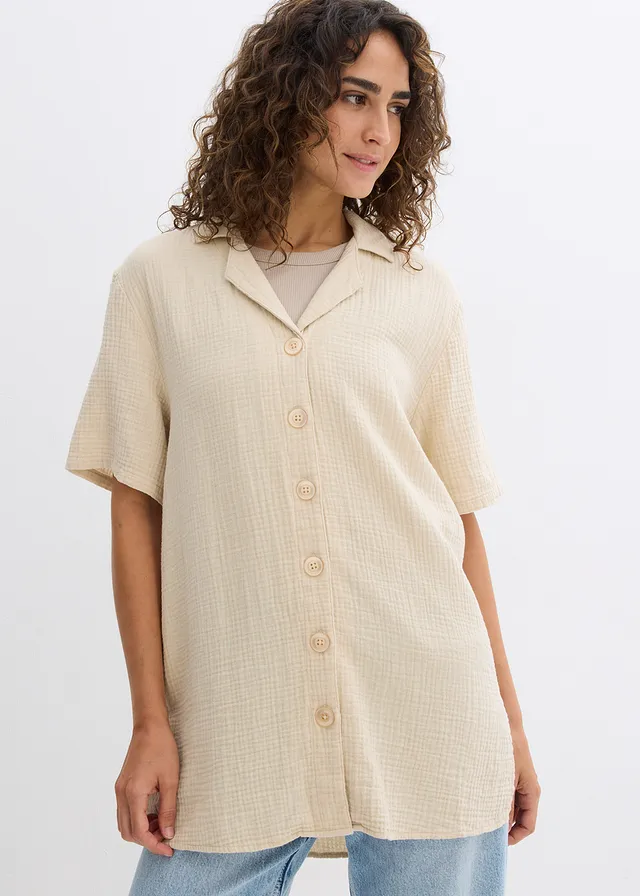Overhemdblouse van mousseline