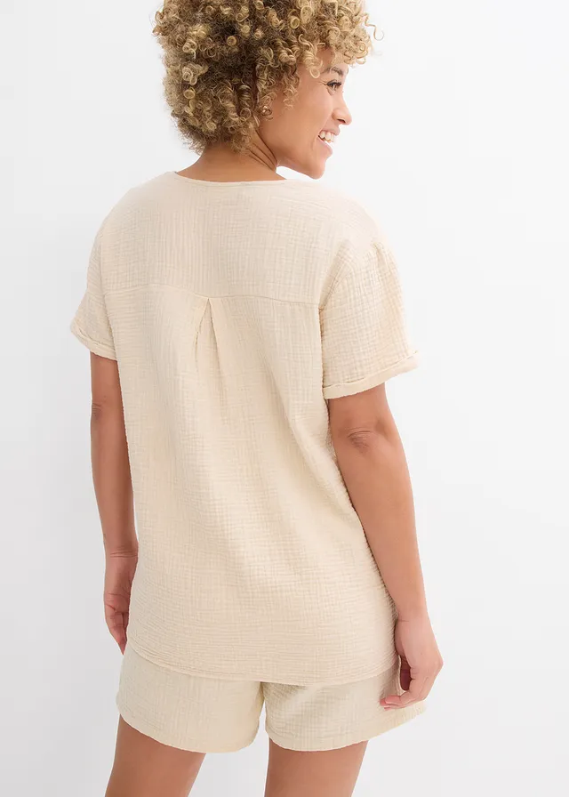 Shirt tuniek van zachte mousseline, Kleur: lichtsand