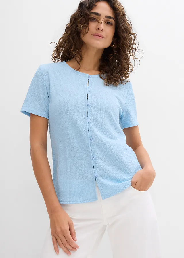 T-shirt met structuur en knopen • lichtblauw • product-page.page-title-suffix
