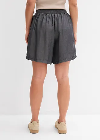Short à taille élastiquée et smockée, Couleur: noir
