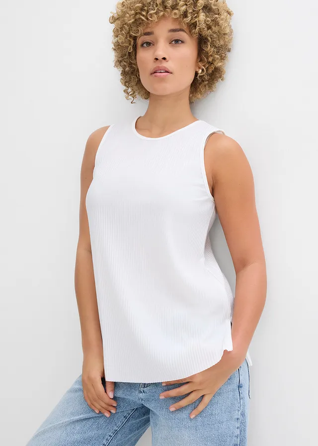 Blousetop met gerecycled polyester, Kleur: wolwit