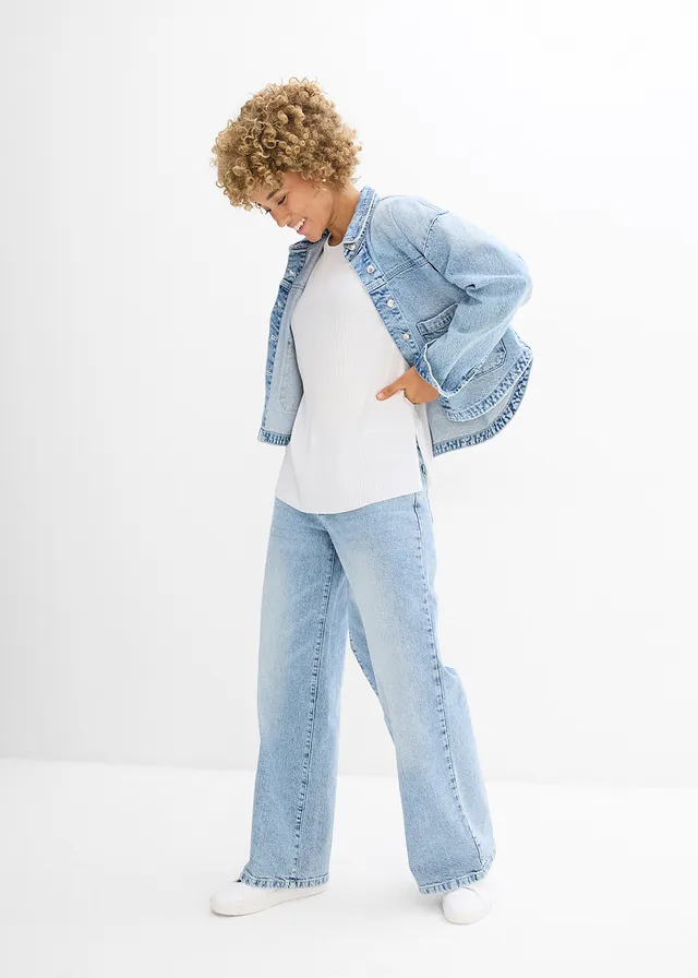 Blousetop met gerecycled polyester, Kleur: wolwit