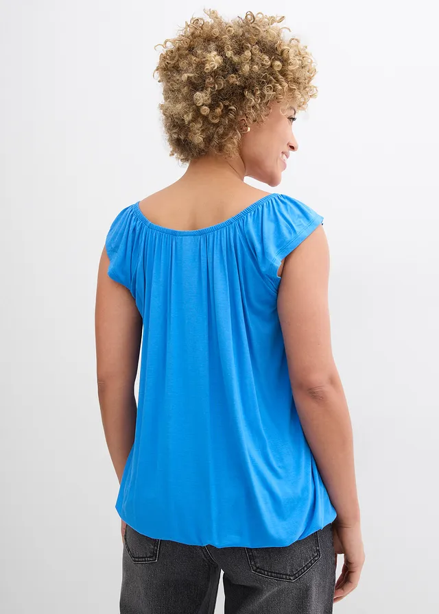 T-shirt doux en viscose extensible, Couleur: bleu glacier