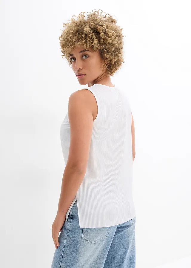 Blousetop met gerecycled polyester, Kleur: wolwit