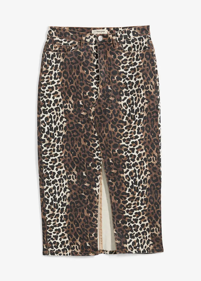 Spódnica z bawełnianego diagonalu ze stretchem • w panterkę • sklep bonprix