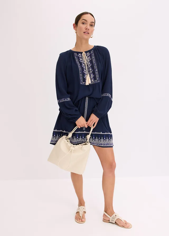 Minirok met borduursel, Kleur: donkerblauw