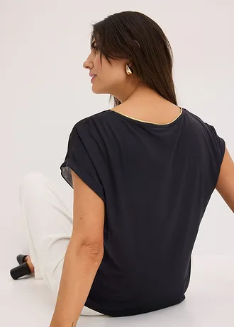 Bluză cu inserție țesută • negru-pink floral • magazin bonprix