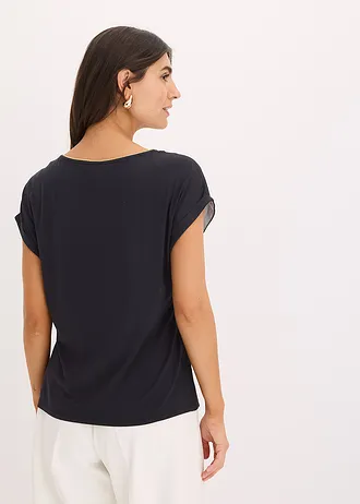 T-shirt à empiècement tissé, Couleur: noir/rose vif floral