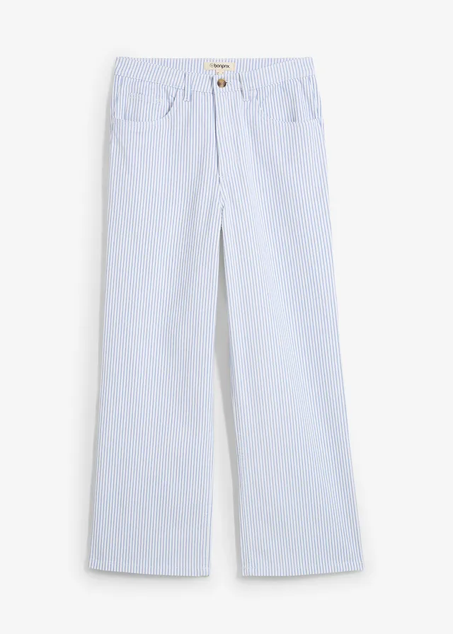 Wide leg jeans high waist, cropped, Kleur: wit gestreept