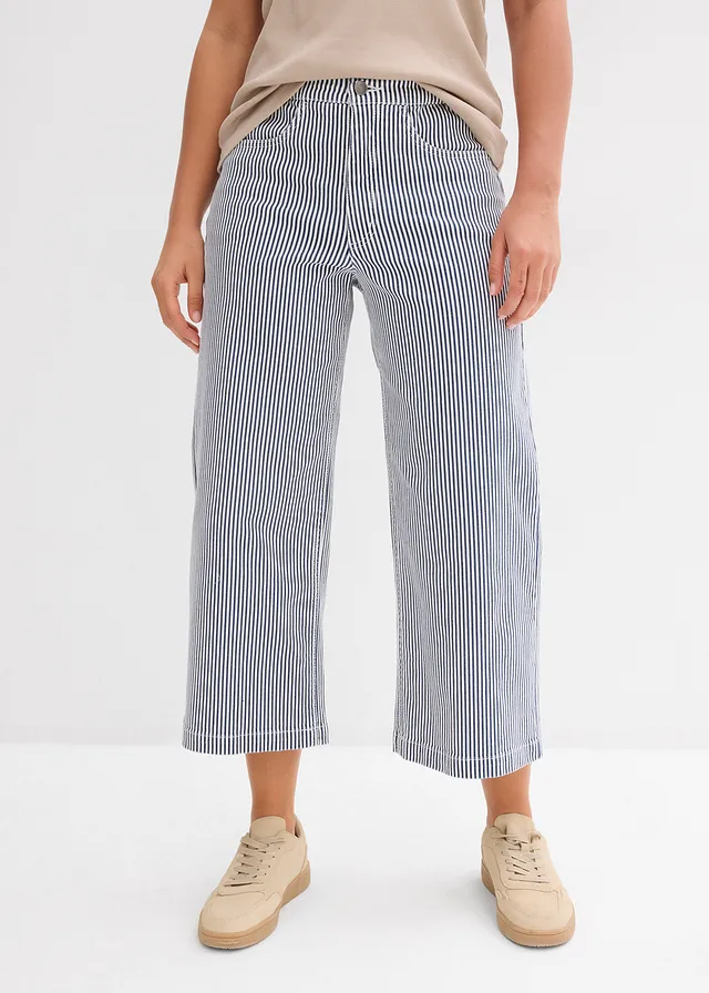 Pantalon en twill à taille élastiquée • bleu foncé-écru rayé • product-page.page-title-suffix