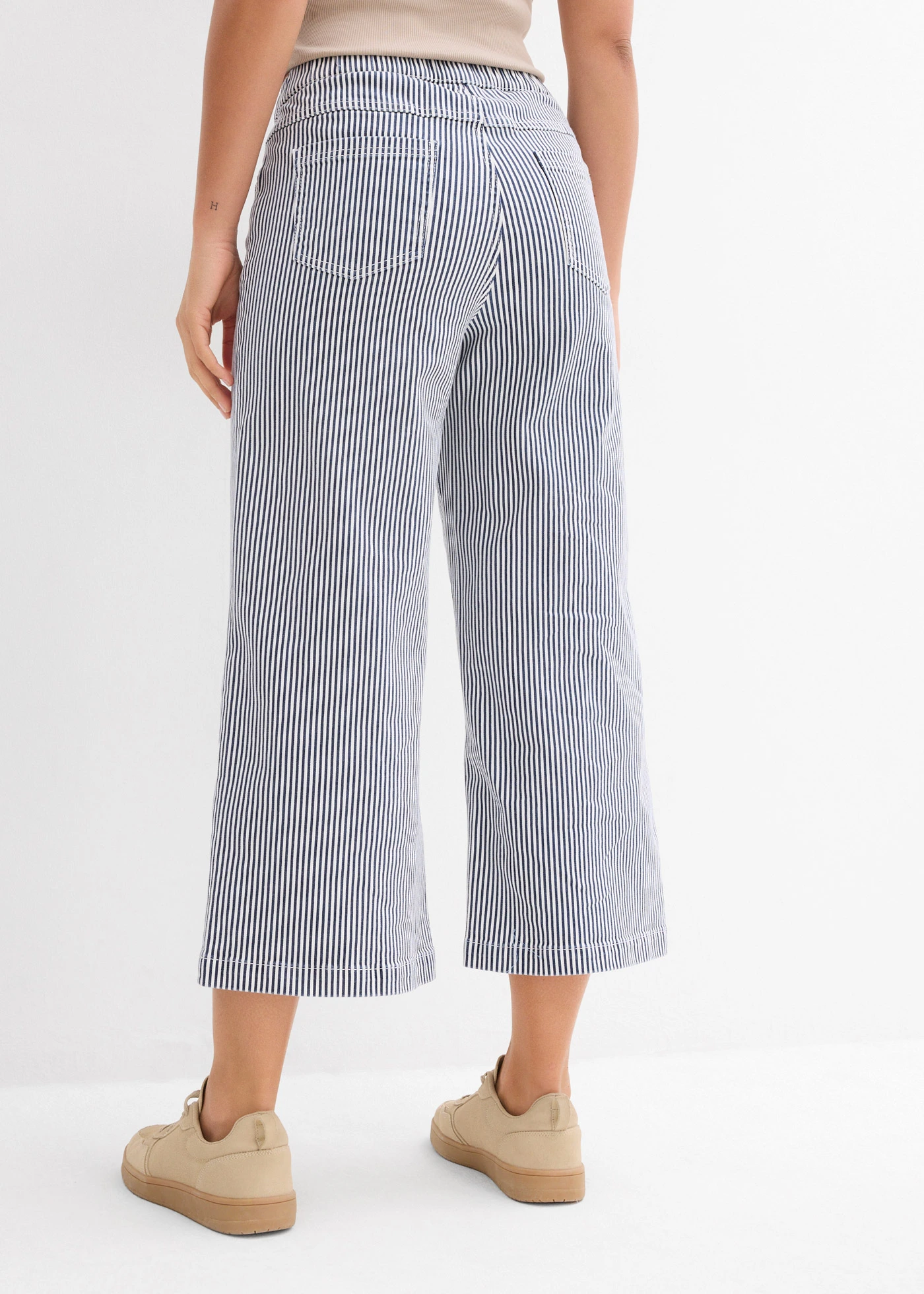 Keprové kalhoty s pohodlným pasem • tmavě modro-přírodní bílá s proužky • bonprix obchod