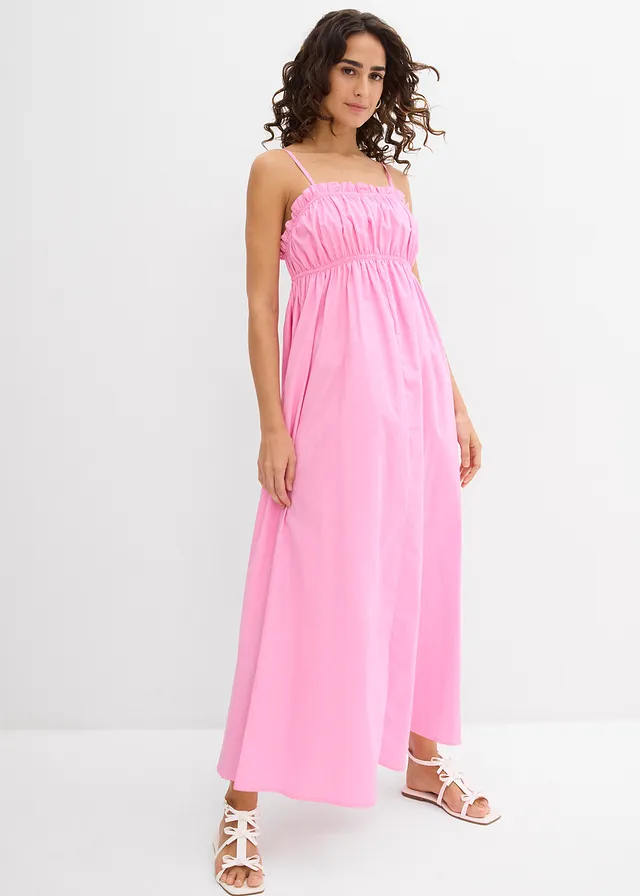 Robe 100% coton à fines bretelles, Couleur: rose