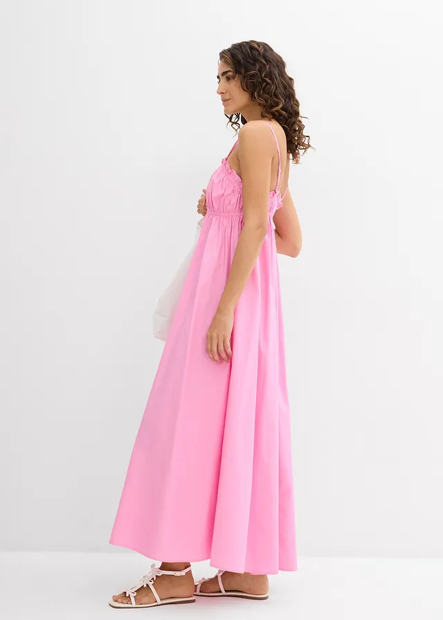 Robe 100% coton à fines bretelles, Couleur: rose