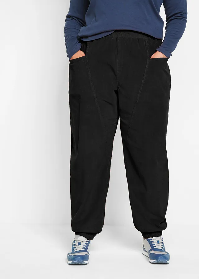 Pantalon en velours côtelé, coton extensible, Couleur: noir
