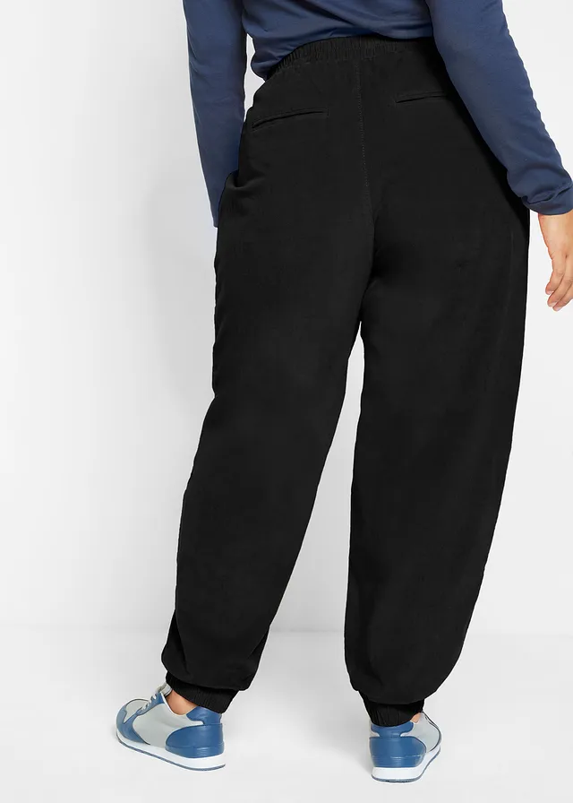 Pantalon en velours côtelé, coton extensible, Couleur: noir