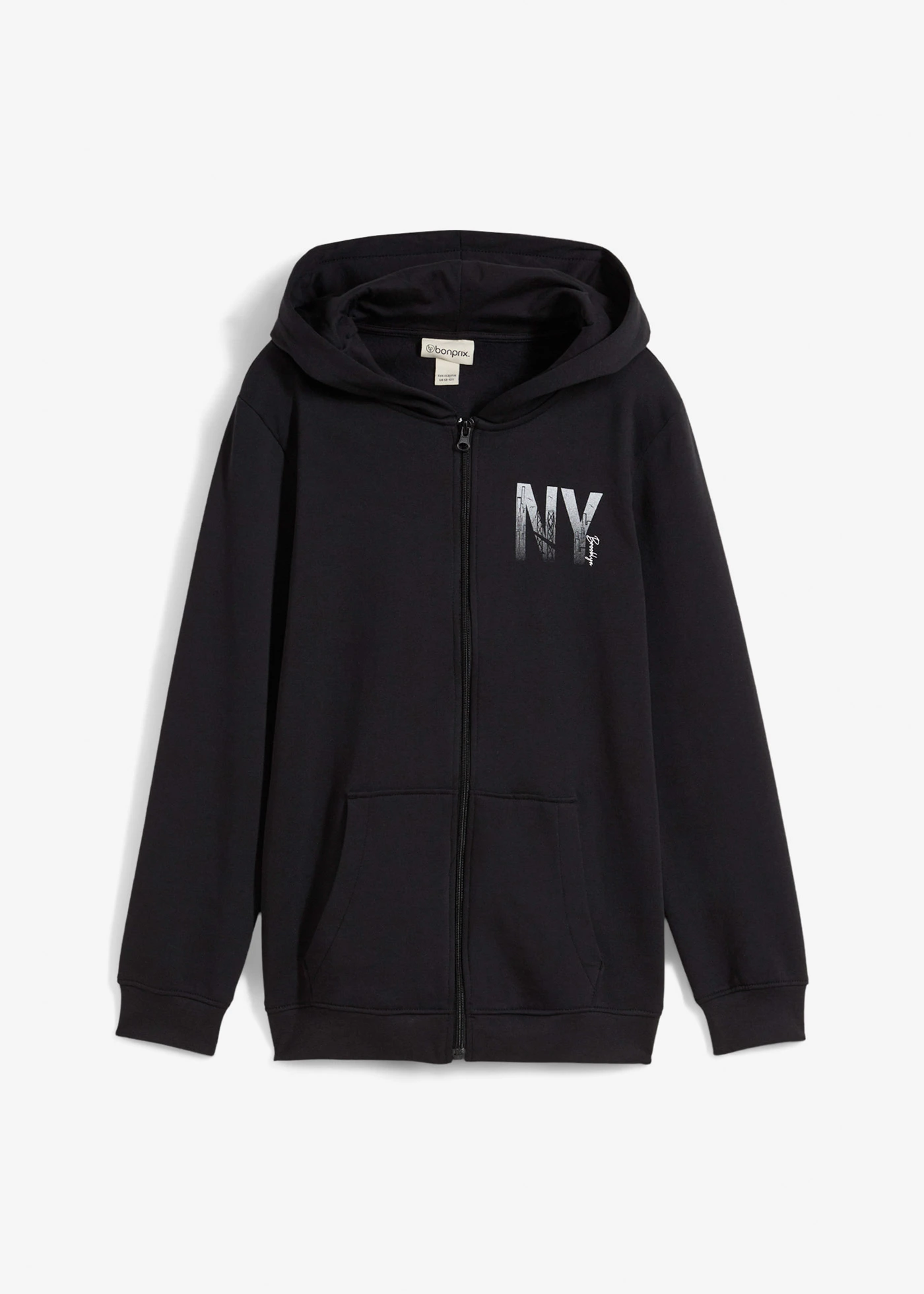 Sweat zippé à capuche en coton mélangé • noir • Boutique bonprix