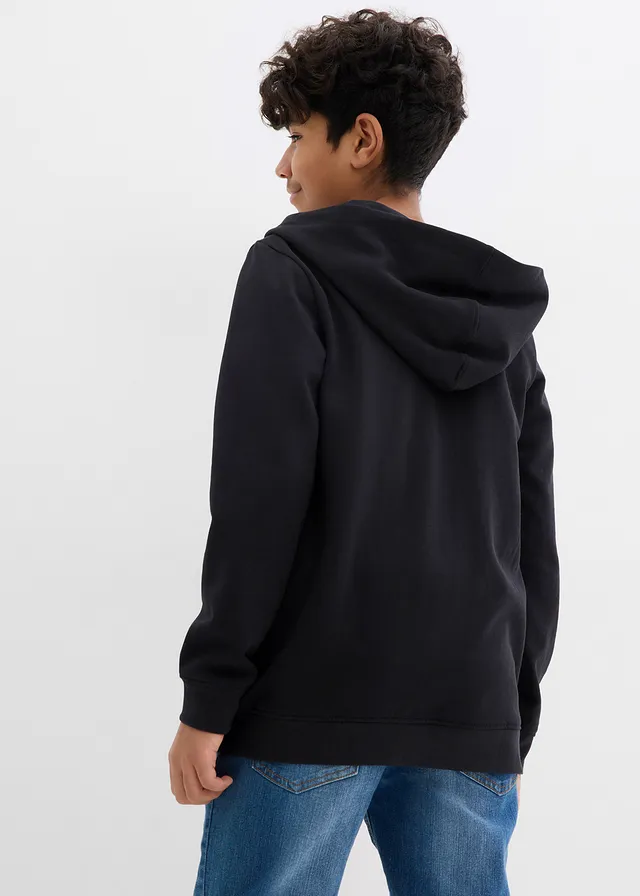 Sweatvest met capuchon van zachte katoen-mix, Kleur: zwart