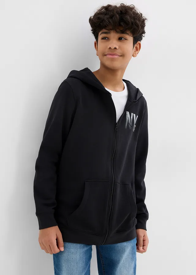 Sweatvest met capuchon van zachte katoen-mix, Kleur: zwart