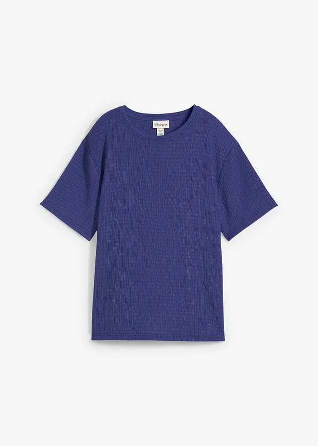 T-shirt en crêpe gaufré, Couleur: bleu-violet