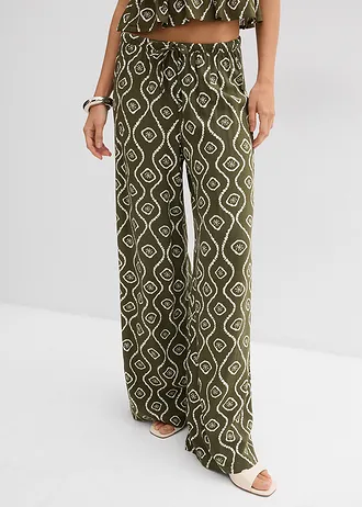 Belebújós nadrág puha viszkózból, szín: sötét olivazöld/mintás