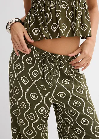 Belebújós nadrág puha viszkózból • sötét olivazöld/mintás • bonprix áruház