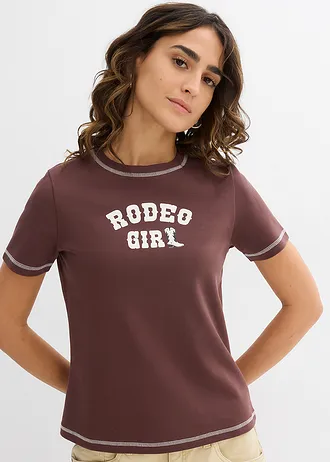 T-shirt van biologisch katoen • terrabruin-wolwit met print • bonprix online shop