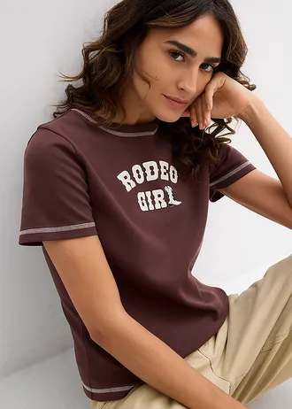 T-shirt van biologisch katoen • terrabruin-wolwit met print • bonprix online shop