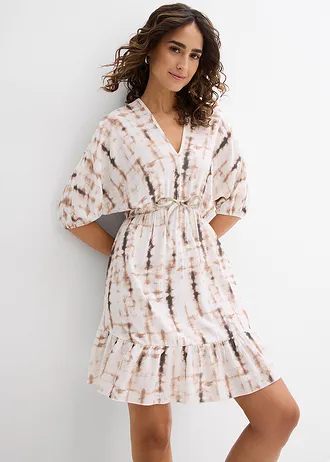 Mini jurk van soepele viscose, Kleur: bruin batik gedessineerd