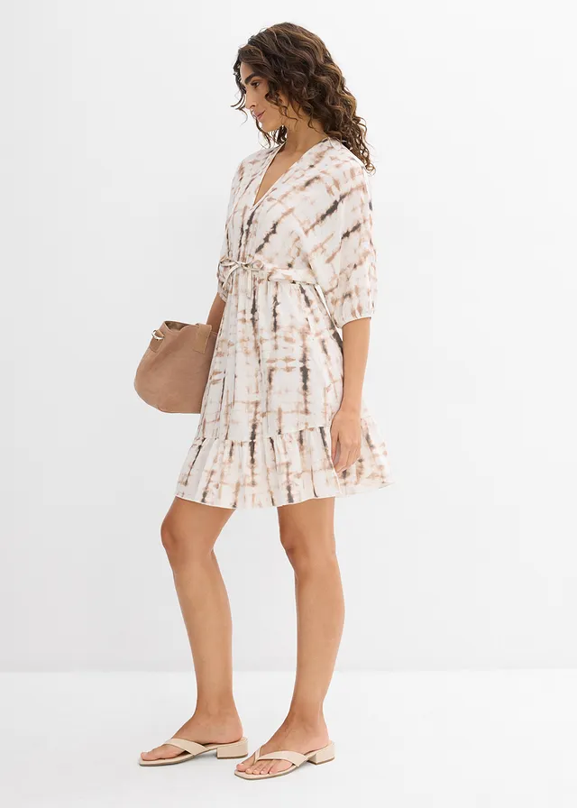 Robe courte en viscose fluide, Couleur: marron imprimé batik