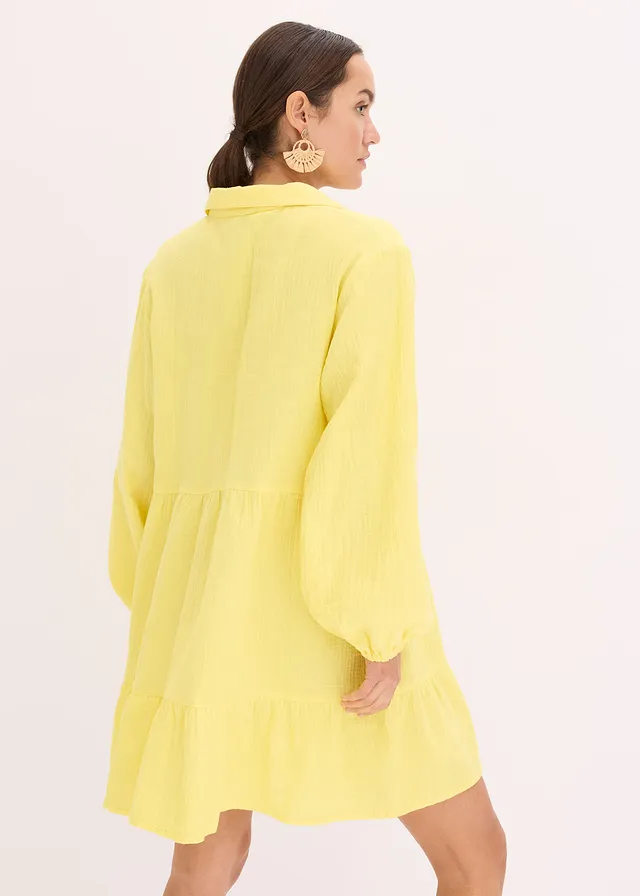 Robe courte étagée en gaze de coton • jaune pâle • product-page.page-title-suffix