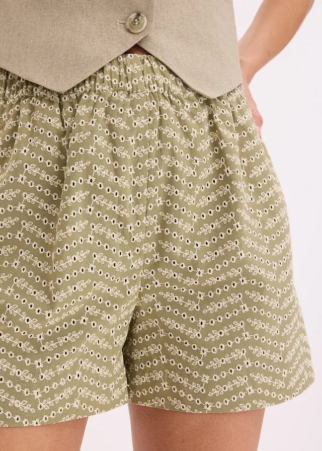 Short met broderie anglaise • olijfgroen/beige gebloemd • product-page.page-title-suffix